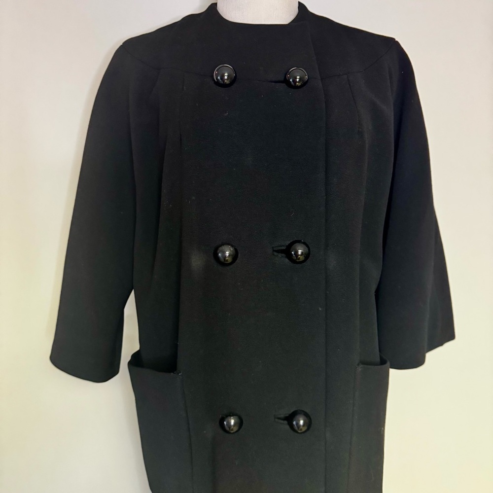 Vintage 1960’s Black Wool‎ Double-Breasted Women's Car Coat